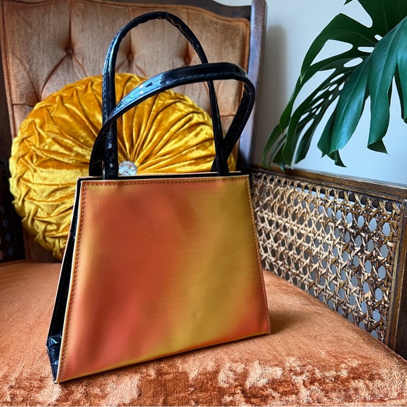 Y2K DINGBATLAND Los Angeles Vintage Holographic Orange Purse Handbag - Picture 2 of 3